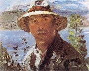 Lovis Corinth Self Portrait with Straw Hat painting